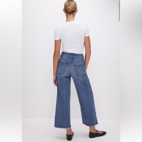 NWT GOOD AMERICAN GOOD WAIST CROPPED PALAZZO NEVER FADE JEANS SIZE 12 - Picture 3 of 8